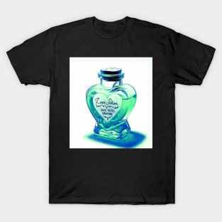 Alchemy Love elixir potion - phthalo blue and teal heart bottle T-Shirt